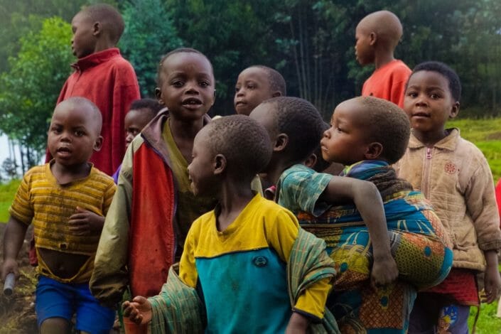 Group of children on the loops of the Virunga Mountains Rwanda 10-03-2016